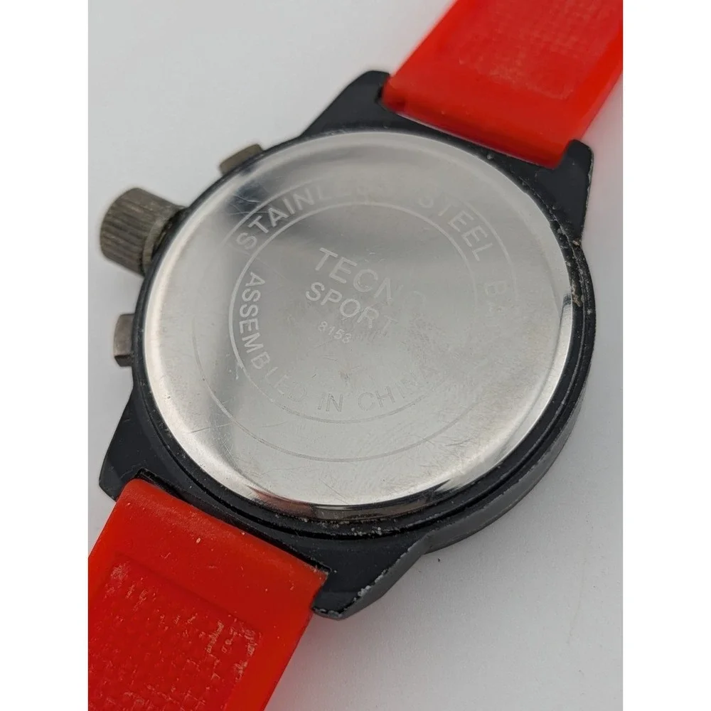 Tecno Sport Watch Men 52mm Case Red Silicone Band- New Battery